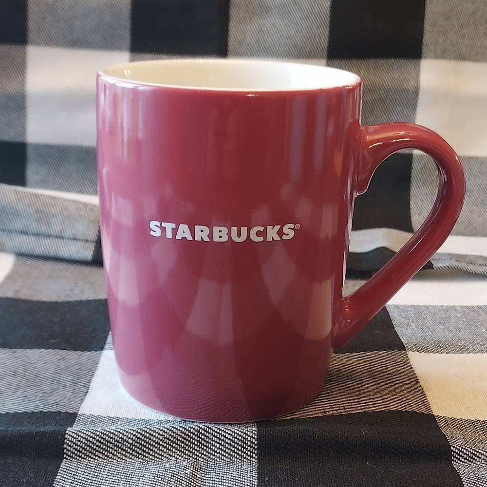 Starbucks mug red maroon white 4" spell out logo solid color 2020 round …